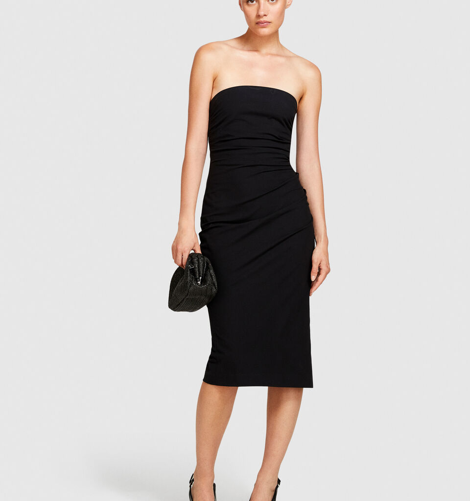 Slim fit dress with rouching - women's midi dresses - Black | Sisley image number 1